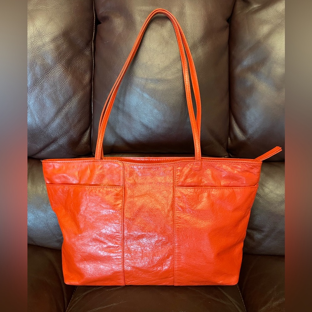 Latico NJ USA  Vibrant Orange Leather Tote Shoulder Bag